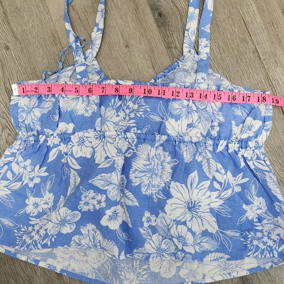 C&C California Flower Print Blue Linen Peplum Waist Tank Top Size XL NWOT - Picture 12 of 12